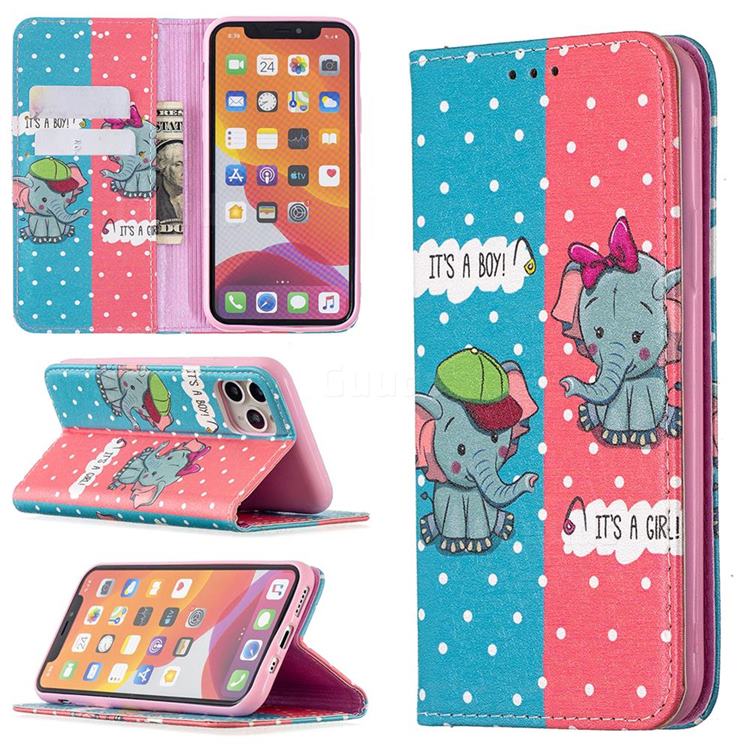 Elephant Boy and Girl Slim Magnetic Attraction Wallet Flip Cover for iPhone 11 Pro (5.8 inch)