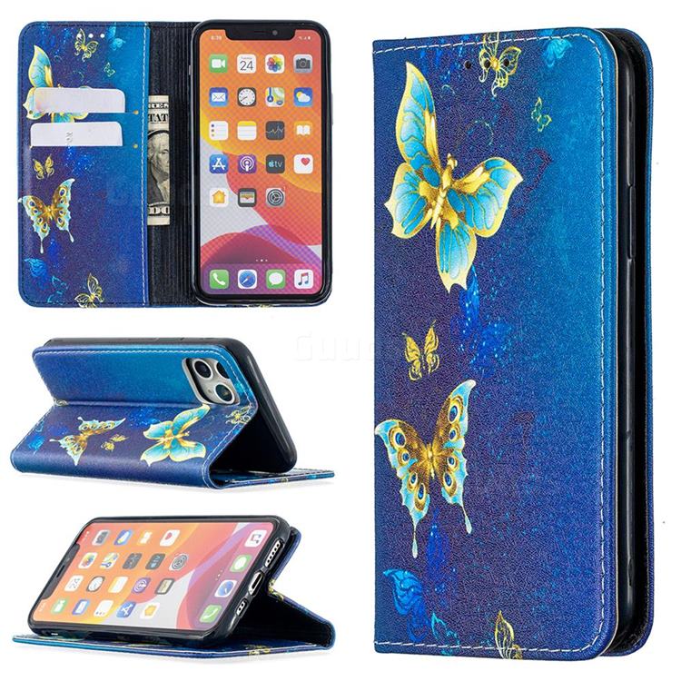Gold Butterfly Slim Magnetic Attraction Wallet Flip Cover for iPhone 11 Pro (5.8 inch)