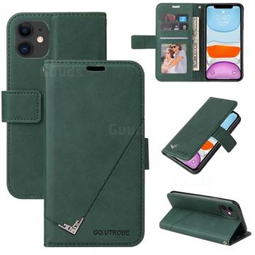 GQ.UTROBE Right Angle Silver Pendant Leather Wallet Phone Case for iPhone 11 Pro (5.8 inch) - Green