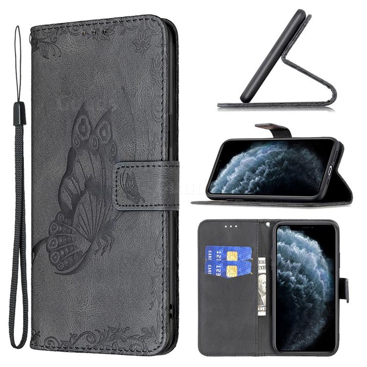 Binfen Color Imprint Vivid Butterfly Leather Wallet Case for iPhone 11 Pro (5.8 inch) - Black