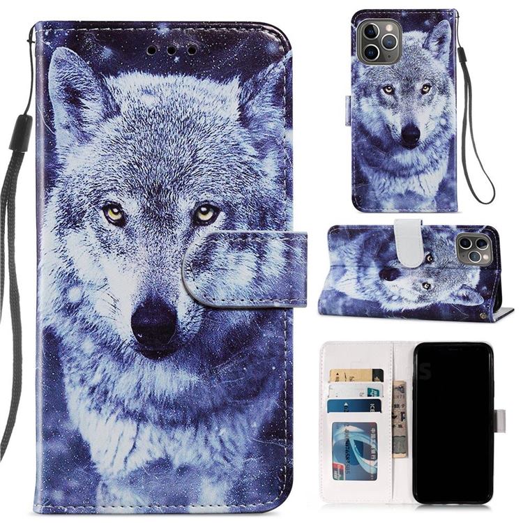 White Wolf Smooth Leather Phone Wallet Case for iPhone 11 Pro (5.8 inch)