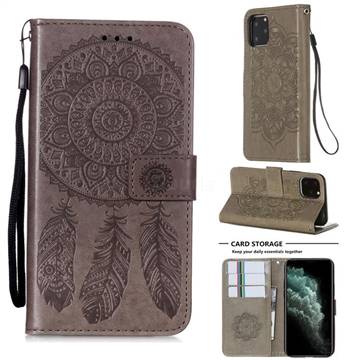 Embossing Dream Catcher Mandala Flower Leather Wallet Case for iPhone 11 Pro (5.8 inch) - Gray