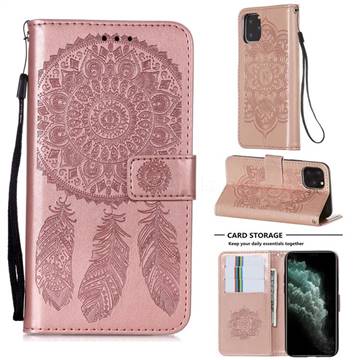 Embossing Dream Catcher Mandala Flower Leather Wallet Case for iPhone 11 Pro (5.8 inch) - Rose Gold