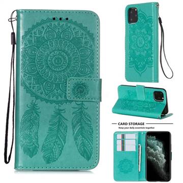 Embossing Dream Catcher Mandala Flower Leather Wallet Case for iPhone 11 Pro (5.8 inch) - Green