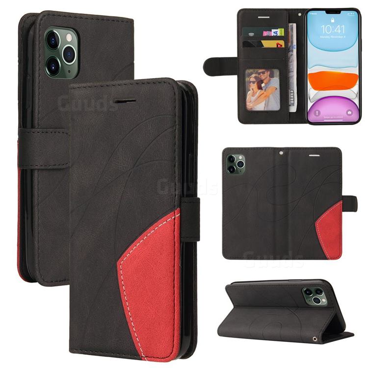 Luxury Two-color Stitching Leather Wallet Case Cover for iPhone 11 Pro (5.8 inch) - Black