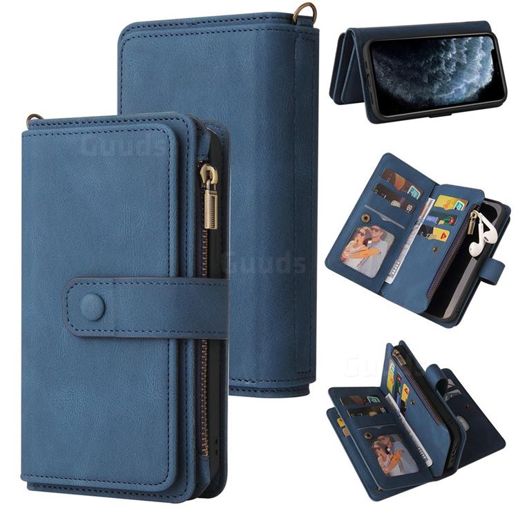 Luxury Multi-functional Zipper Wallet Leather Phone Case Cover for iPhone 11 Pro (5.8 inch) - Blue