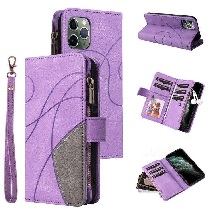 Luxury Two-color Stitching Multi-function Zipper Leather Wallet Case Cover for iPhone 11 Pro (5.8 inch) - Purple