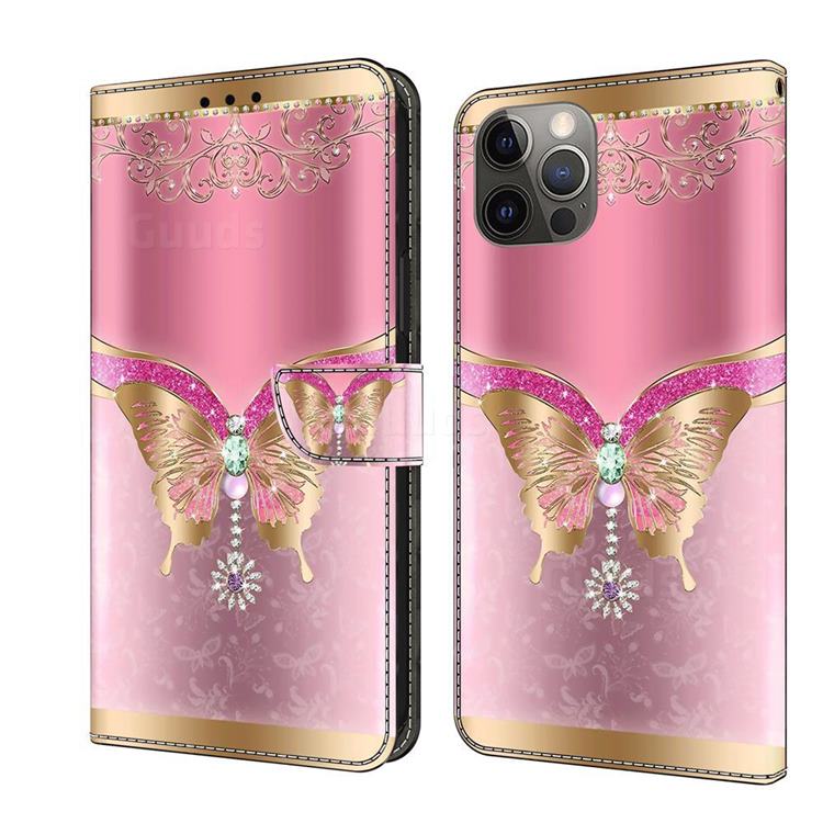 Pink Diamond Butterfly Crystal PU Leather Protective Wallet Case Cover for iPhone 11 Pro (5.8 inch)