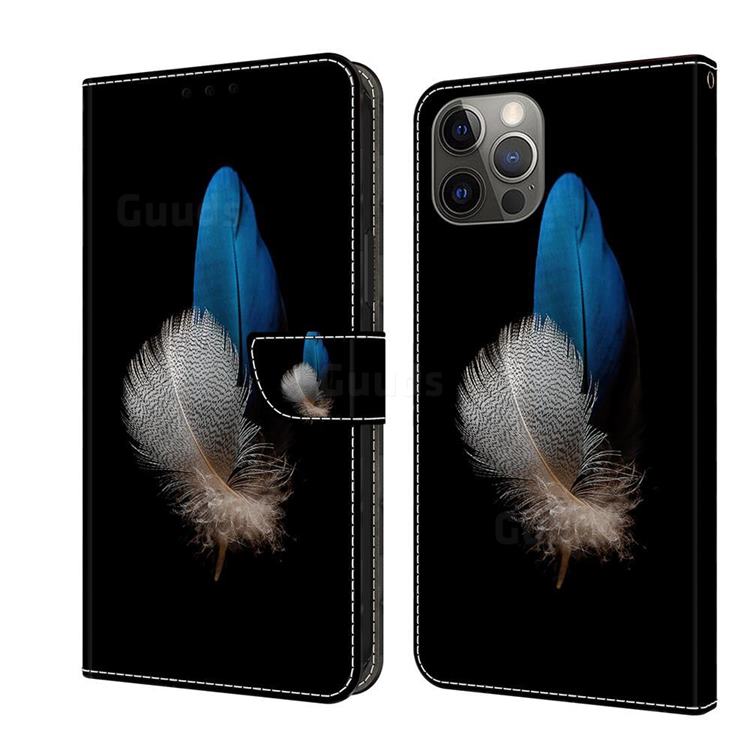 White Blue Feathers Crystal PU Leather Protective Wallet Case Cover for iPhone 11 Pro (5.8 inch)