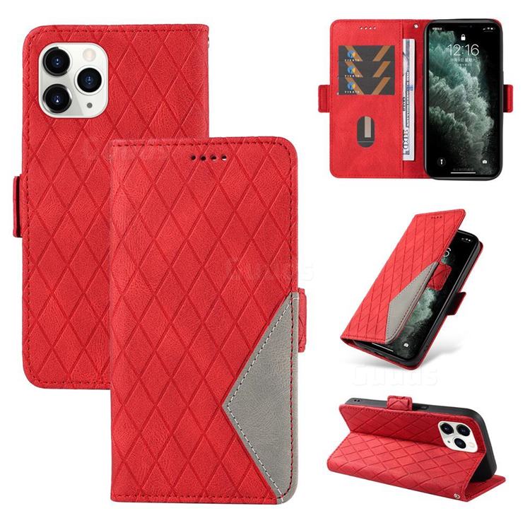 Grid Pattern Splicing Protective Wallet Case Cover for iPhone 11 Pro (5.8 inch) - Red
