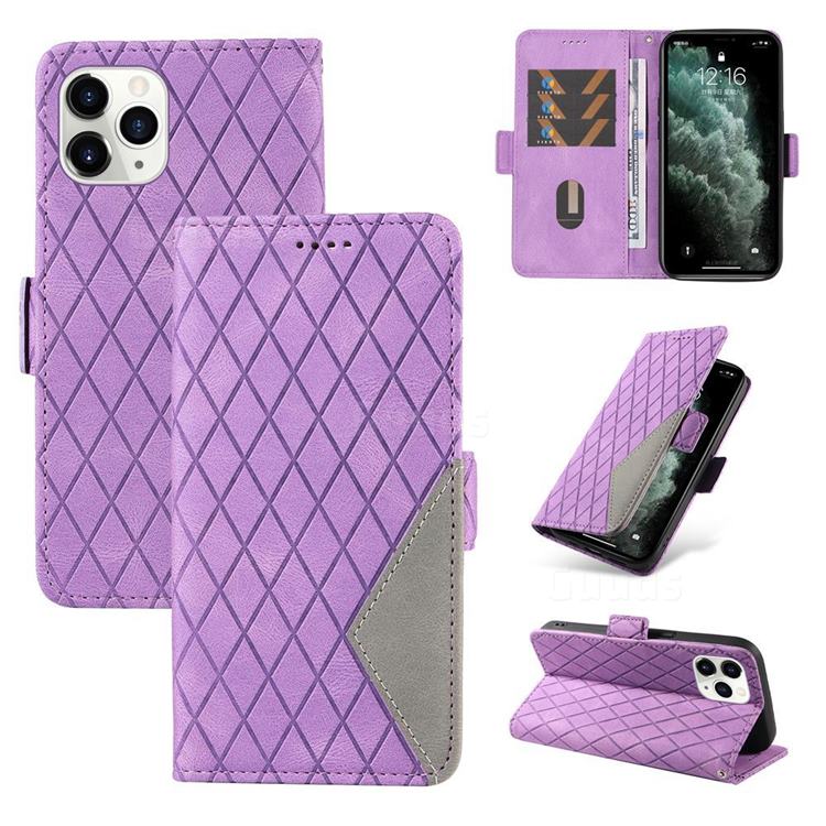 Grid Pattern Splicing Protective Wallet Case Cover for iPhone 11 Pro (5.8 inch) - Purple