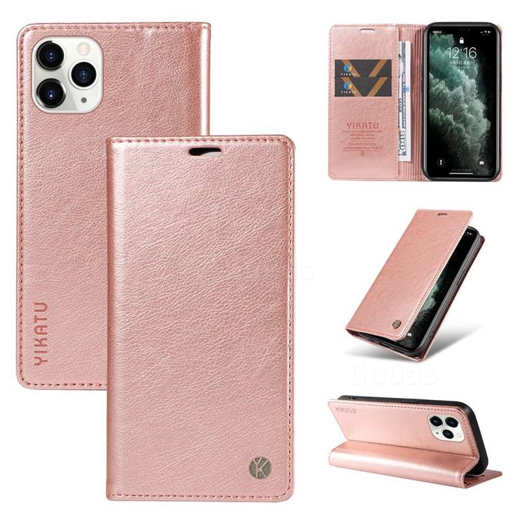 YIKATU Litchi Card Magnetic Automatic Suction Leather Flip Cover for iPhone 11 Pro (5.8 inch) - Rose Gold