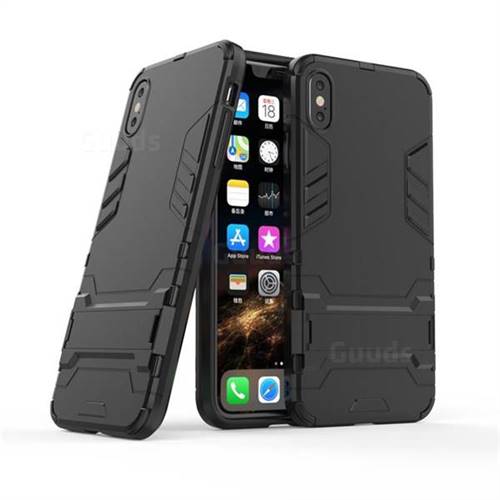 Armor Premium Tactical Grip Kickstand Shockproof Dual Layer Rugged Hard Cover for iPhone XS Max (6.5 inch) - Black