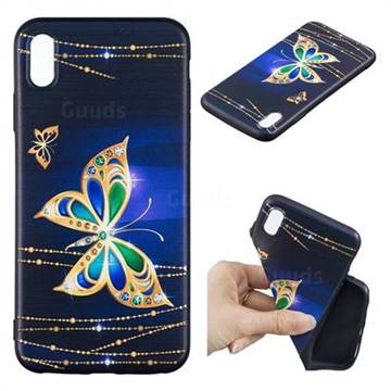 Golden Shining Butterfly 3D Embossed Relief Black Soft Back Cover for iPhone XS Max (6.5 inch)