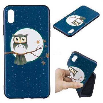 Moon and Owl 3D Embossed Relief Black Soft Back Cover for iPhone XS Max (6.5 inch)