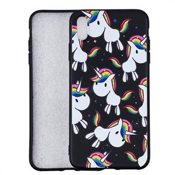 Rainbow Unicorn 3D Embossed Relief Black Soft Back Cover for iPhone XS Max (6.5 inch)