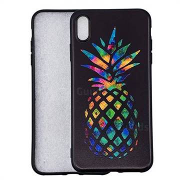 Colorful Pineapple 3D Embossed Relief Black Soft Back Cover for iPhone XS Max (6.5 inch)