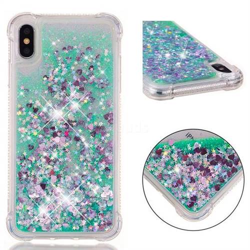 Dynamic Liquid Glitter Sand Quicksand TPU Case for iPhone XS Max (6.5 inch) - Green Love Heart