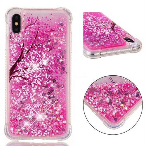 Pink Cherry Blossom Dynamic Liquid Glitter Sand Quicksand Star TPU Case for iPhone XS Max (6.5 inch)