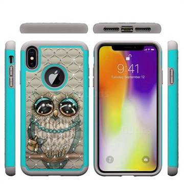 Sweet Gray Owl Studded Rhinestone Bling Diamond Shock Absorbing Hybrid Defender Rugged Phone Case Cover for iPhone XS Max (6.5 inch)
