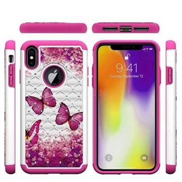 Rose Butterfly Studded Rhinestone Bling Diamond Shock Absorbing Hybrid Defender Rugged Phone Case Cover for iPhone XS Max (6.5 inch)