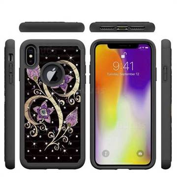 Peacock Flower Studded Rhinestone Bling Diamond Shock Absorbing Hybrid Defender Rugged Phone Case Cover for iPhone XS Max (6.5 inch)