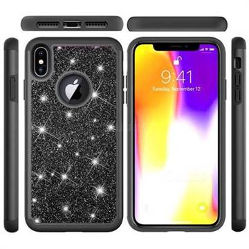 Glitter Rhinestone Bling Shock Absorbing Hybrid Defender Rugged Phone Case Cover for iPhone XS Max (6.5 inch) - Black