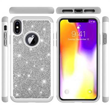 Glitter Rhinestone Bling Shock Absorbing Hybrid Defender Rugged Phone Case Cover for iPhone XS Max (6.5 inch) - Gray