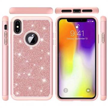 Glitter Rhinestone Bling Shock Absorbing Hybrid Defender Rugged Phone Case Cover for iPhone XS Max (6.5 inch) - Rose Gold