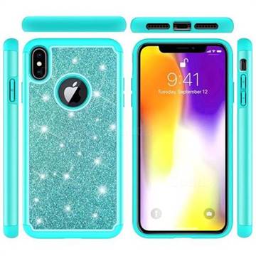 Glitter Rhinestone Bling Shock Absorbing Hybrid Defender Rugged Phone Case Cover for iPhone XS Max (6.5 inch) - Green