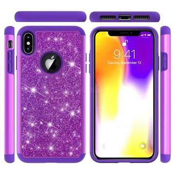 Glitter Rhinestone Bling Shock Absorbing Hybrid Defender Rugged Phone Case Cover for iPhone XS Max (6.5 inch) - Purple