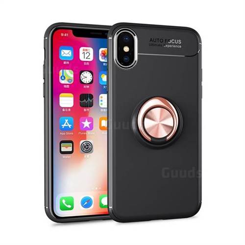 Auto Focus Invisible Ring Holder Soft Phone Case for iPhone XS Max (6.5 inch) - Black Gold