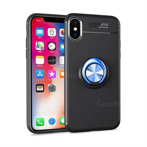 Auto Focus Invisible Ring Holder Soft Phone Case for iPhone XS Max (6.5 inch) - Black Blue
