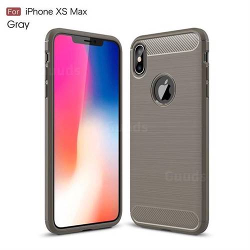 Luxury Carbon Fiber Brushed Wire Drawing Silicone TPU Back Cover for iPhone XS Max (6.5 inch) - Gray