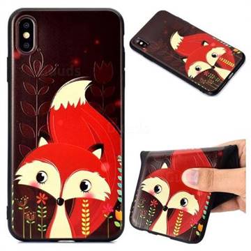 Red Fox 3D Embossed Relief Black TPU Back Cover for iPhone XS Max (6.5 inch)