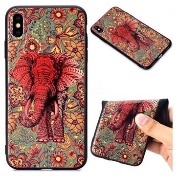 Colorfull Elephant 3D Embossed Relief Black TPU Back Cover for iPhone XS Max (6.5 inch)