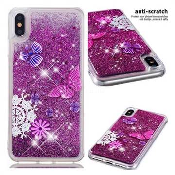 Purple Flower Butterfly Dynamic Liquid Glitter Quicksand Soft TPU Case for iPhone XS Max (6.5 inch)