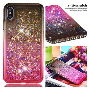 Diamond Frame Liquid Glitter Quicksand Sequins Phone Case for iPhone XS Max (6.5 inch) - Gray Pink
