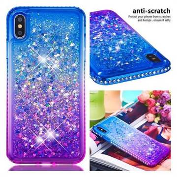 Diamond Frame Liquid Glitter Quicksand Sequins Phone Case for iPhone XS Max (6.5 inch) - Blue Purple