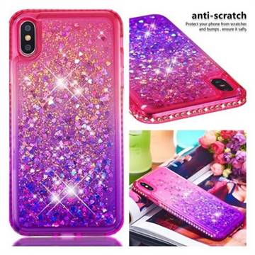 Diamond Frame Liquid Glitter Quicksand Sequins Phone Case for iPhone XS Max (6.5 inch) - Pink Purple