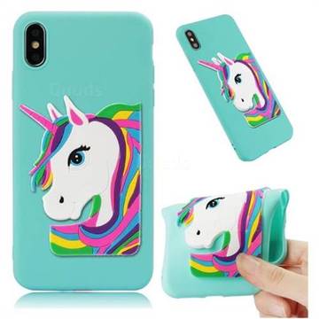 Rainbow Unicorn Soft 3D Silicone Case for iPhone XS Max (6.5 inch) - Sky Blue