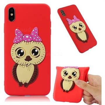Bowknot Girl Owl Soft 3D Silicone Case for iPhone XS Max (6.5 inch) - Red