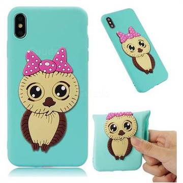Bowknot Girl Owl Soft 3D Silicone Case for iPhone XS Max (6.5 inch) - Sky Blue