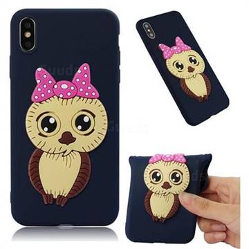 Bowknot Girl Owl Soft 3D Silicone Case for iPhone XS Max (6.5 inch) - Navy