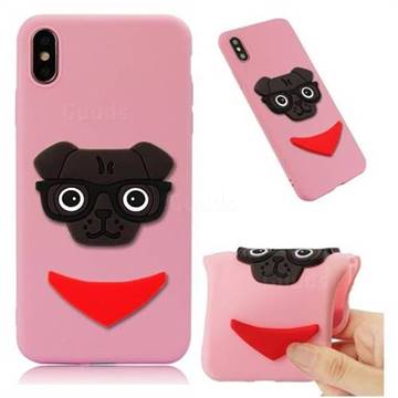 Glasses Dog Soft 3D Silicone Case for iPhone XS Max (6.5 inch) - Pink