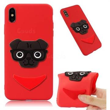 Glasses Dog Soft 3D Silicone Case for iPhone XS Max (6.5 inch) - Red
