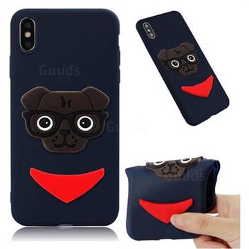 Glasses Dog Soft 3D Silicone Case for iPhone XS Max (6.5 inch) - Navy