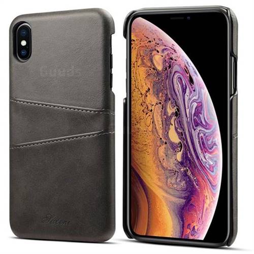 Suteni Retro Classic Card Slots Calf Leather Coated Back Cover for iPhone XS Max (6.5 inch) - Black
