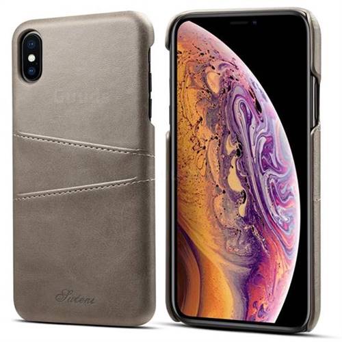 Suteni Retro Classic Card Slots Calf Leather Coated Back Cover for iPhone XS Max (6.5 inch) - Gray
