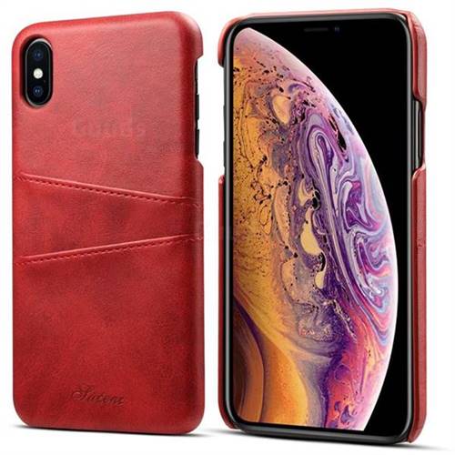 Suteni Retro Classic Card Slots Calf Leather Coated Back Cover for iPhone XS Max (6.5 inch) - Red